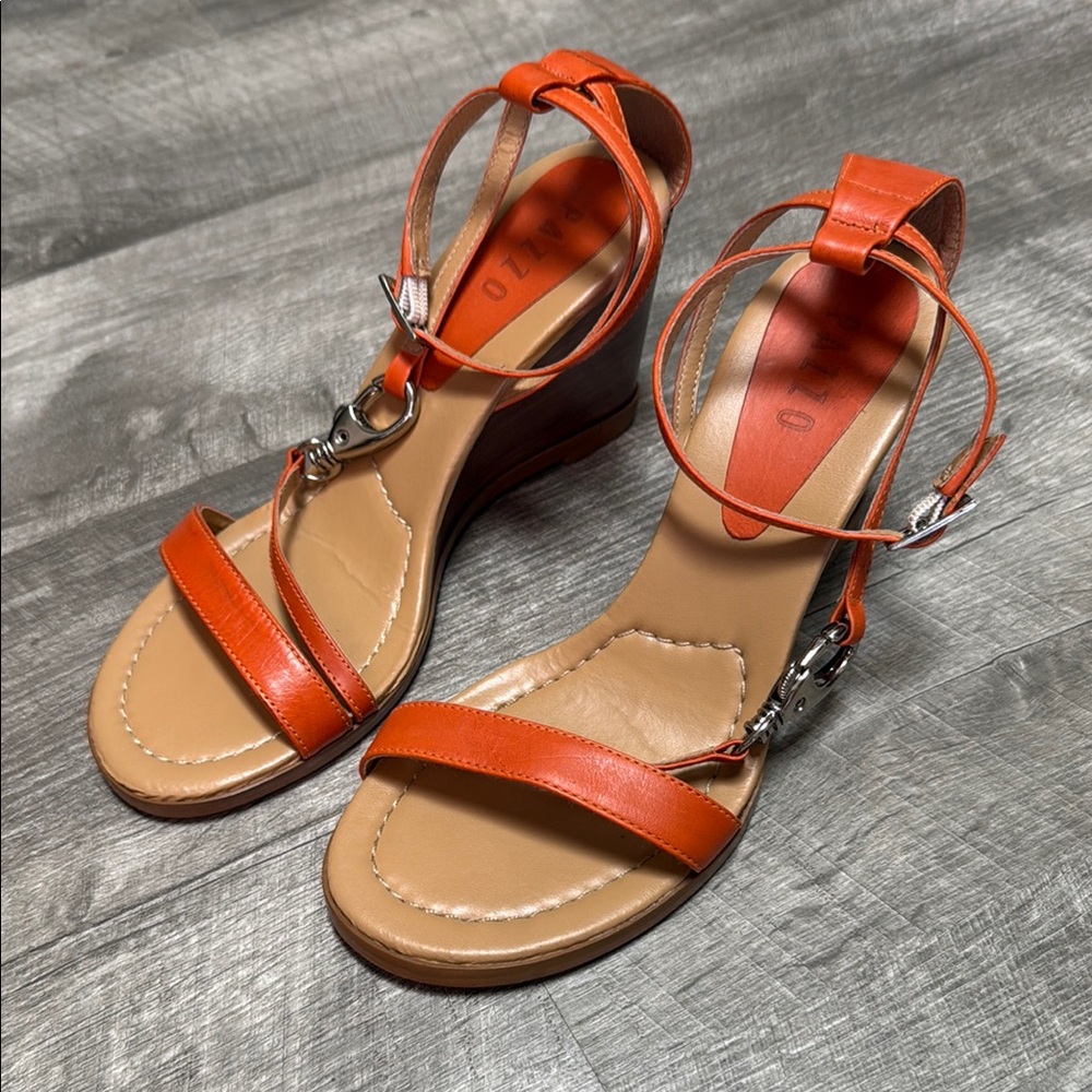 Pazzo Leather Burnt Orange Wedged Sandals